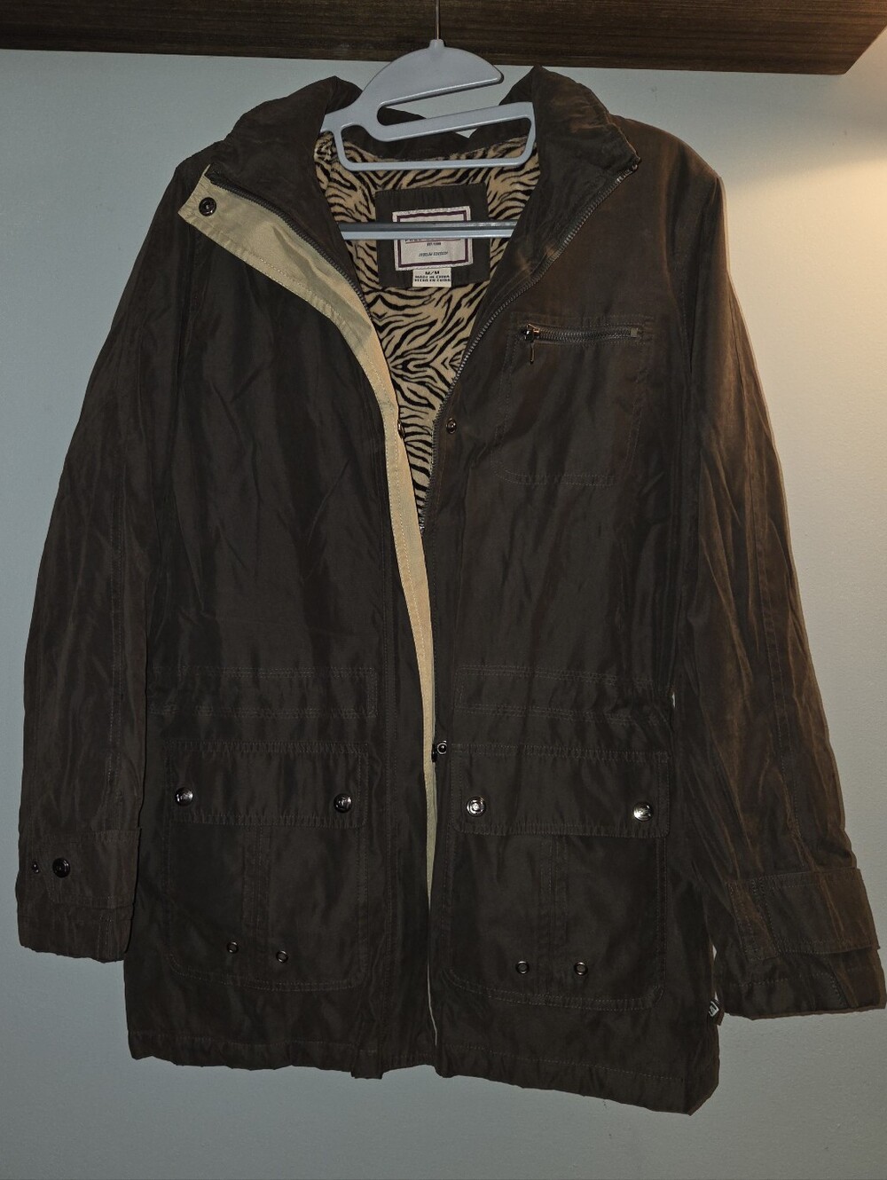 Free Country Women's Brown Utility Jacket with Zebra-Print Lining